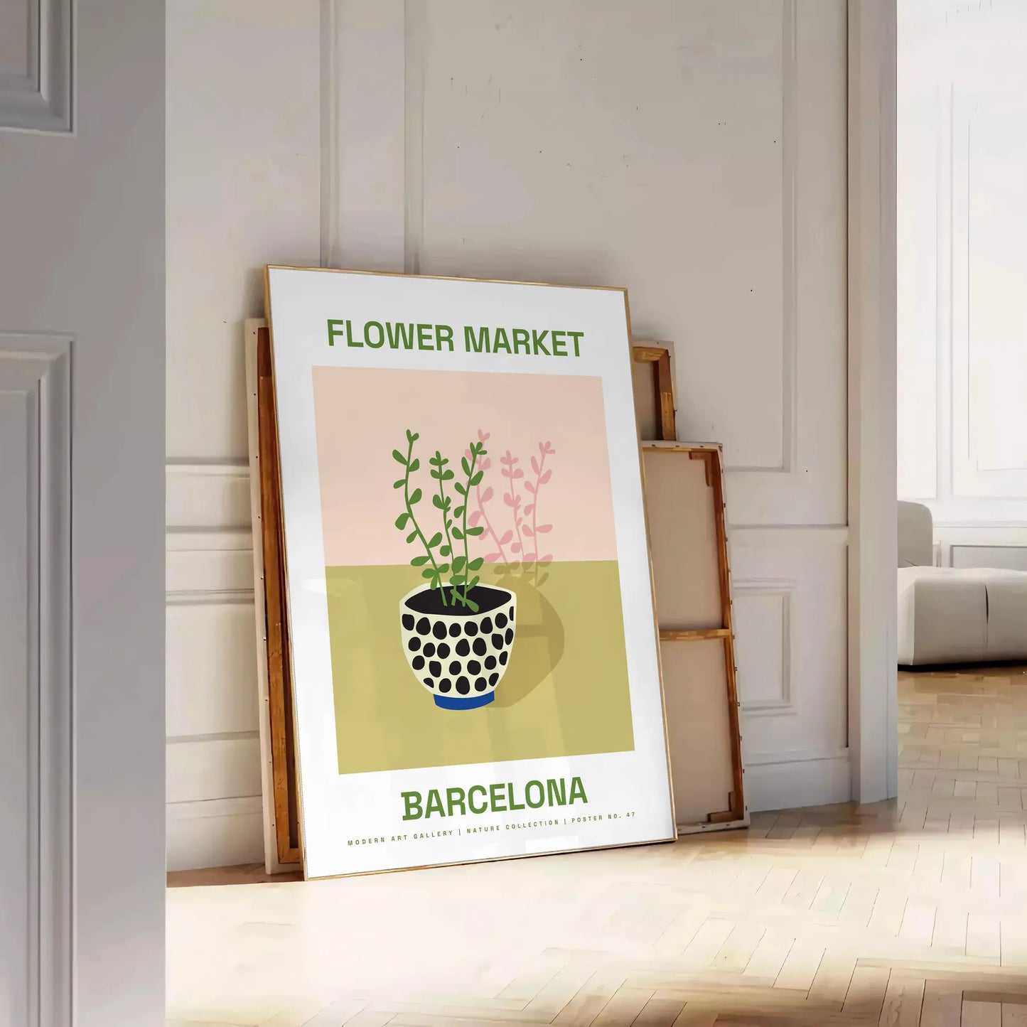 walls vibrant Flower Market Poster botanical art masterpiece rich greens oranges lively print elegant artwork unique gift splash nature beauty space style