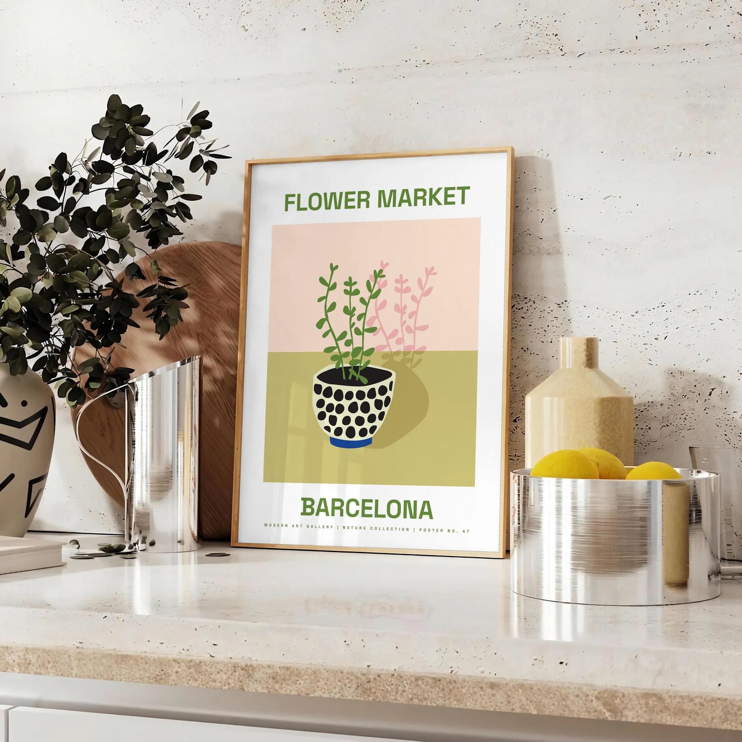 walls vibrant Flower Market Poster botanical art masterpiece rich greens oranges lively print elegant artwork unique gift splash nature beauty space style