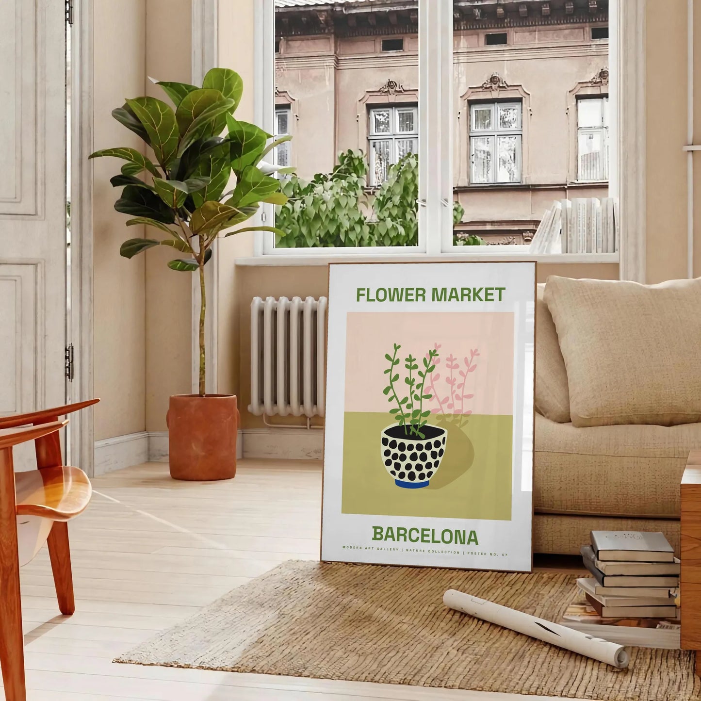 walls vibrant Flower Market Poster botanical art masterpiece rich greens oranges lively print elegant artwork unique gift splash nature beauty space style