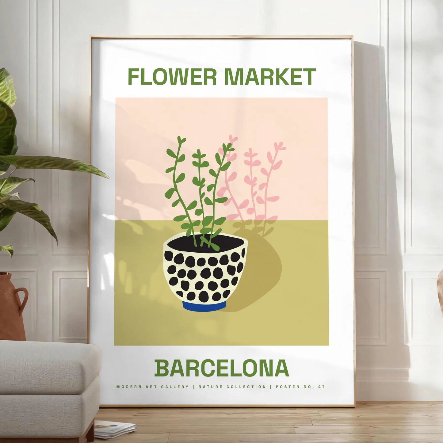 walls vibrant Flower Market Poster botanical art masterpiece rich greens oranges lively print elegant artwork unique gift splash nature beauty space style