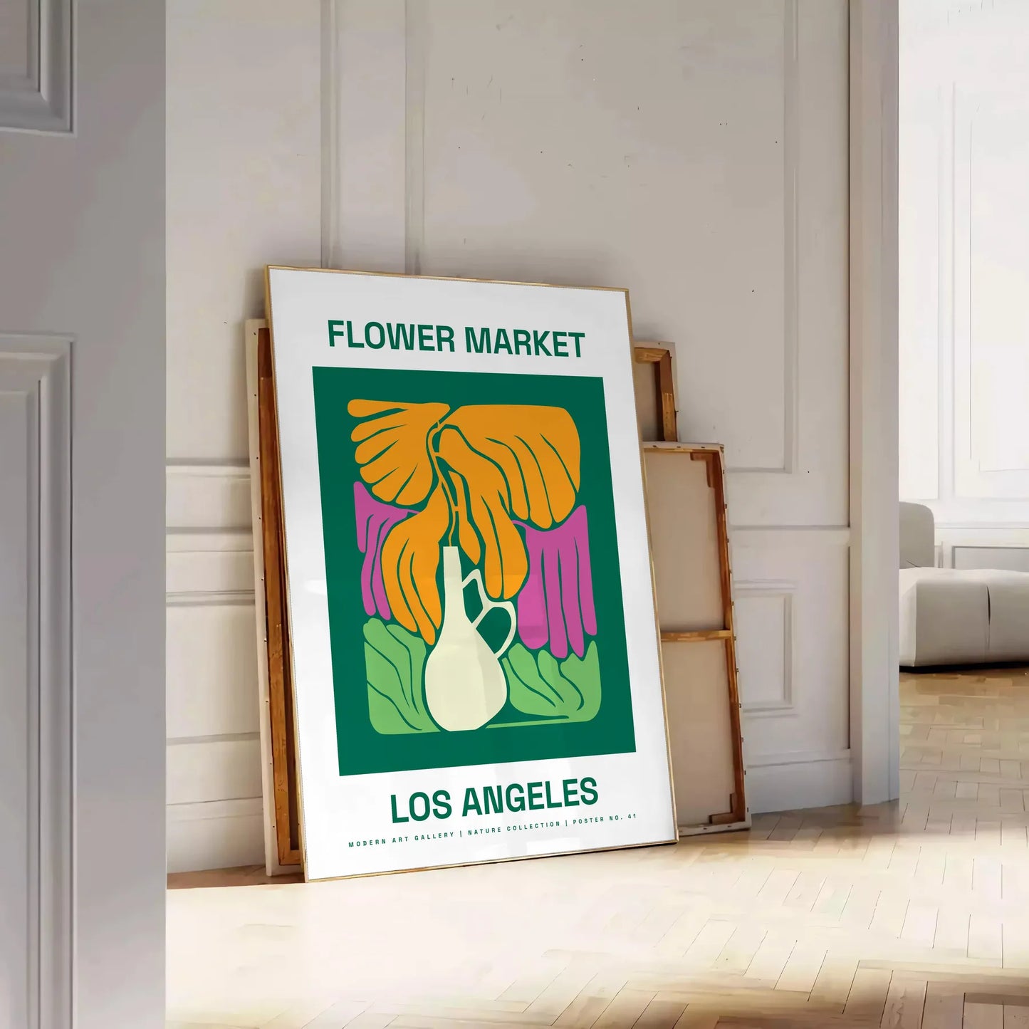 space vibrant Flower Market Poster lush botanical designs green red hues wall art thoughtful gift print essence sizes A4 cm A0