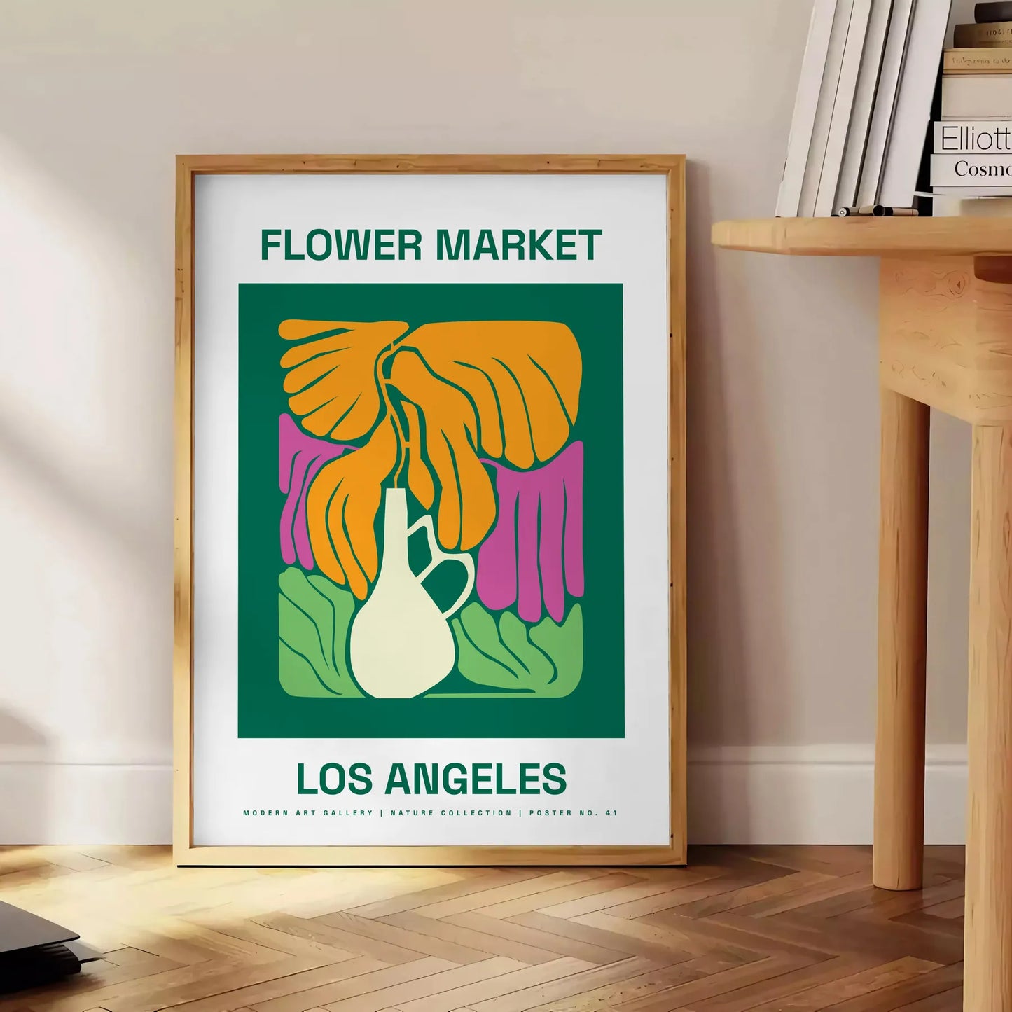 space vibrant Flower Market Poster lush botanical designs green red hues wall art thoughtful gift print essence sizes A4 cm A0