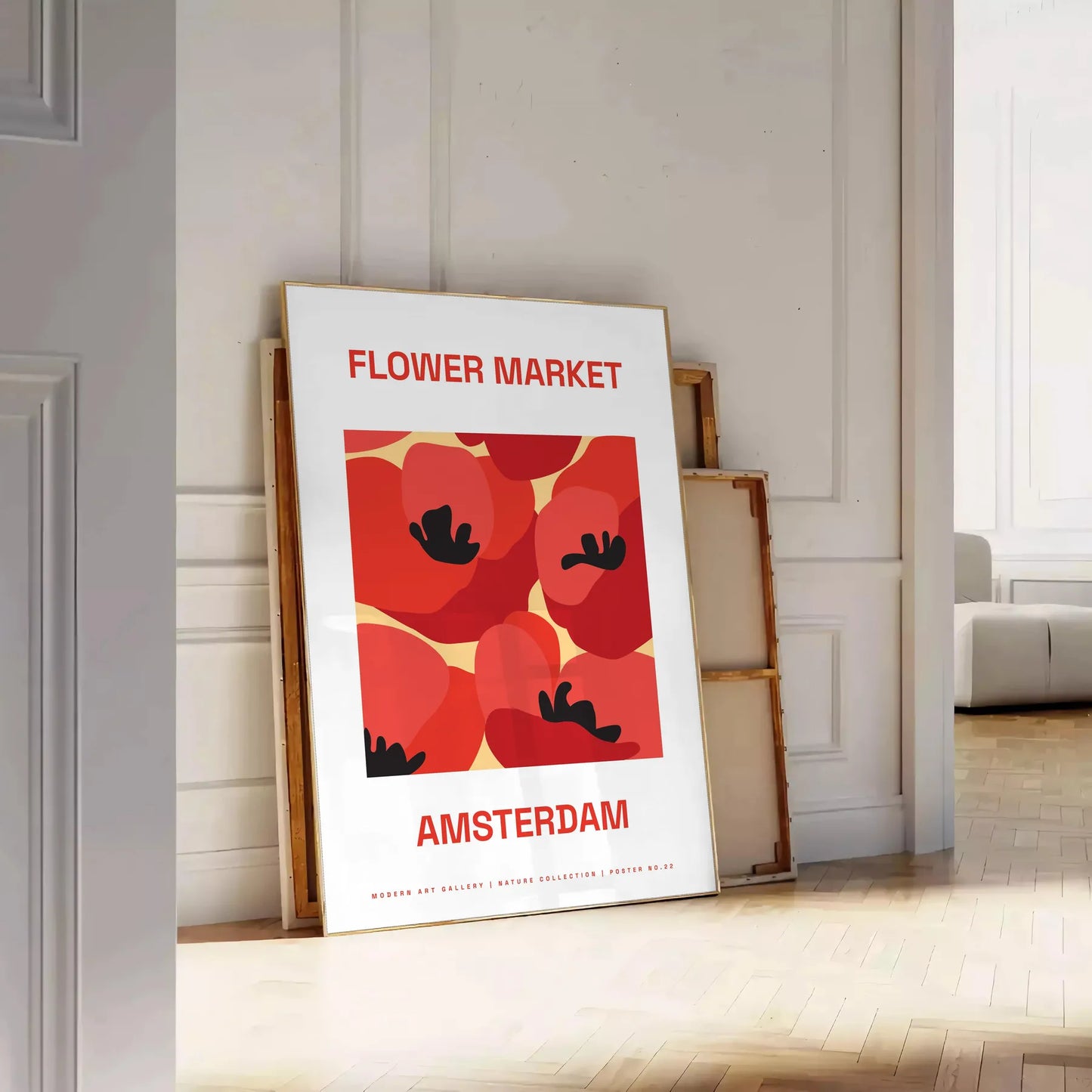 space stunning flower art prints vibrant market garden poster striking black orange hues elegant modern touch wall thoughtful gift sizes A4 cm A0