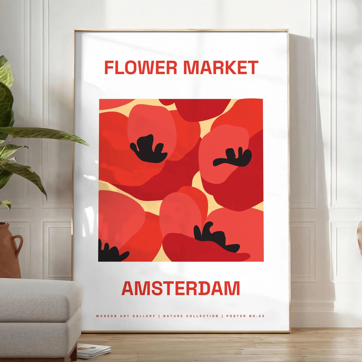 space stunning flower art prints vibrant market garden poster striking black orange hues elegant modern touch wall thoughtful gift sizes A4 cm A0