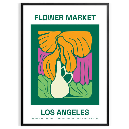 space vibrant Flower Market Poster lush botanical designs green red hues wall art thoughtful gift print essence sizes A4 cm A0