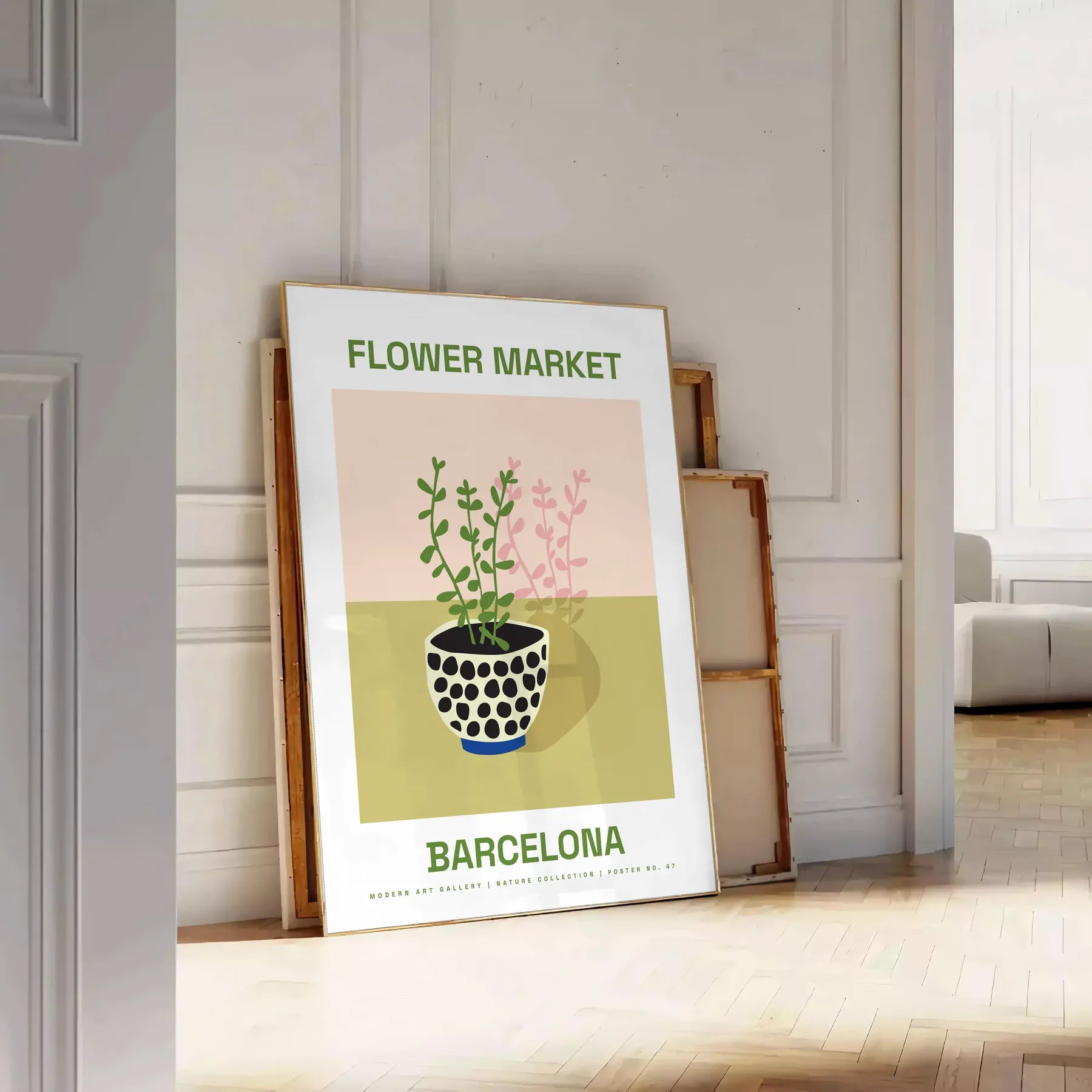 walls vibrant Flower Market Poster botanical art masterpiece rich greens oranges lively print elegant artwork unique gift splash nature beauty space style
