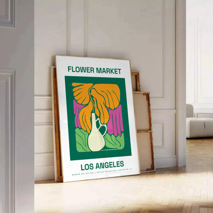space vibrant Flower Market Poster lush botanical designs green red hues wall art thoughtful gift print essence sizes A4 cm A0