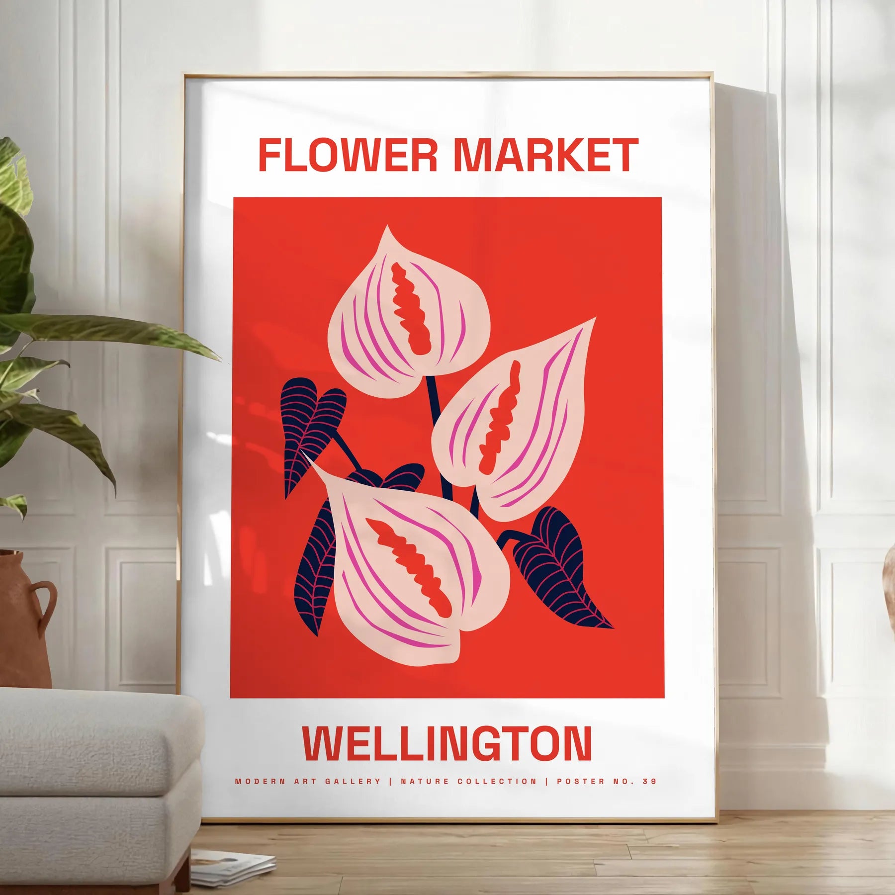 space captivating Flower Market Poster vibrant black orange hues nature beauty stunning wall art perfect unique gift eye home decor various sizes A4 cm A0