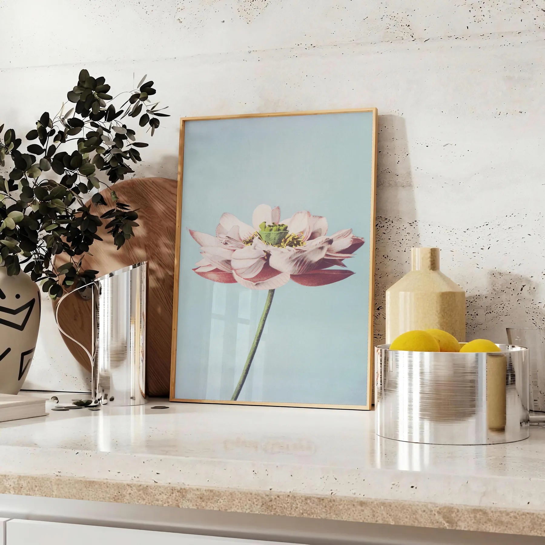 space garden poster blue gray tones elegant wall art perfect gift nature lovers serene touch decor framed frameless styles